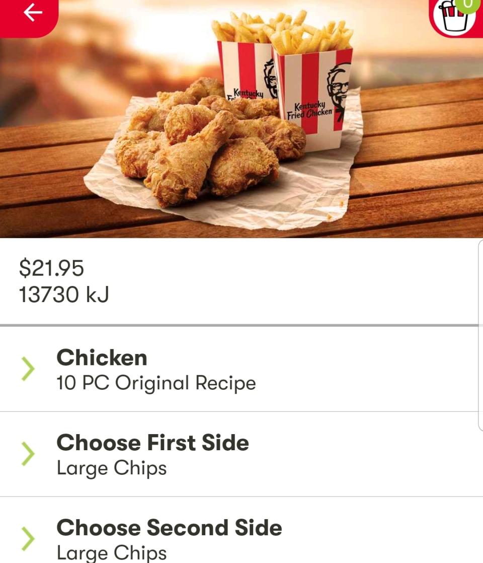 KFC's Dinner Box, as shown on the app.