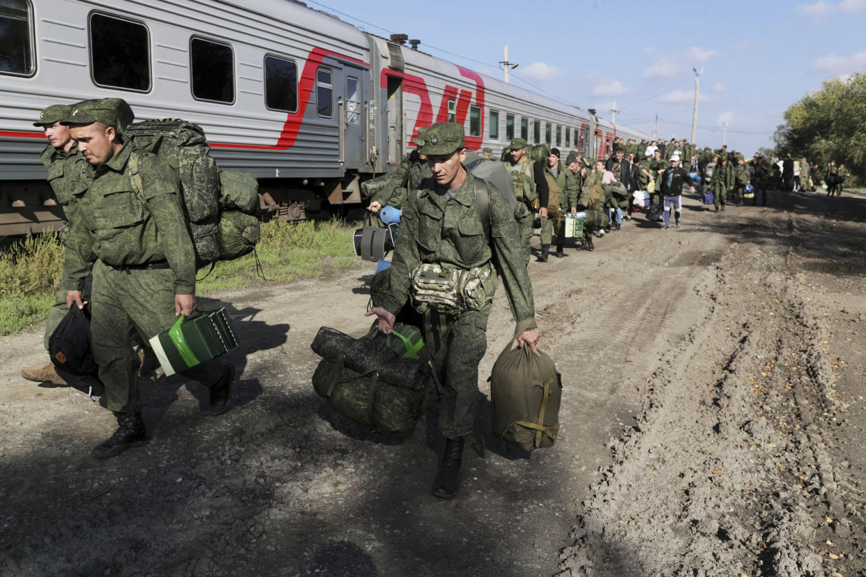 Russian mobilization of soldiers for Ukraine.  (AP file)