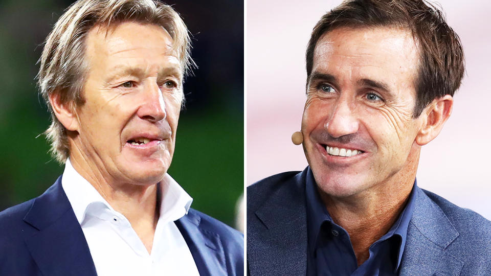 Craig Bellamy and Andrew Johns, pictured here before NRL games.