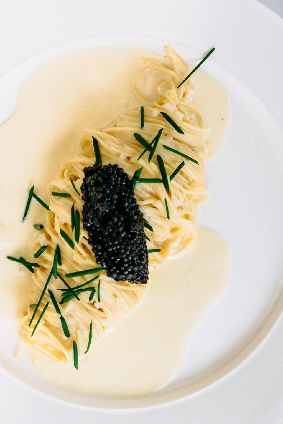 Pasta with caviar at Bacco restaurant in Southfield.