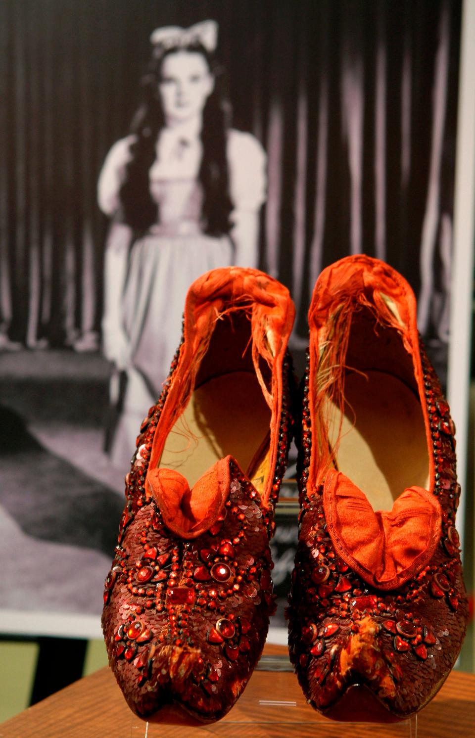 One of the pairs of Judy Garland's Arabian ruby slippers on display in 2008.