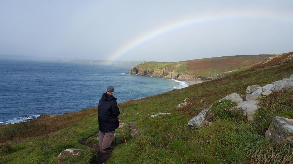 Shown here on the Southwest coast trail of Cornwall, Charley Wood has hiked all over the world. 2018