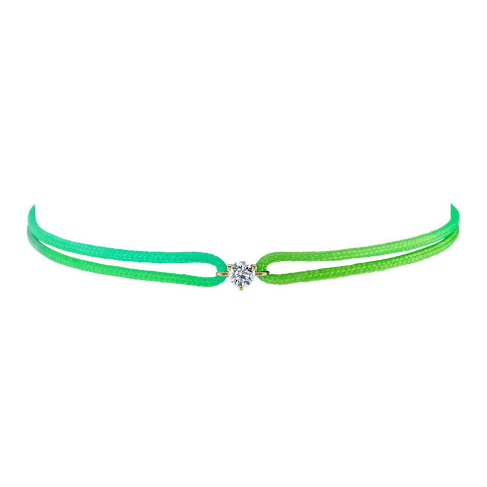 11) Green Cord Large Solitaire Diamond Friendship Bracelet