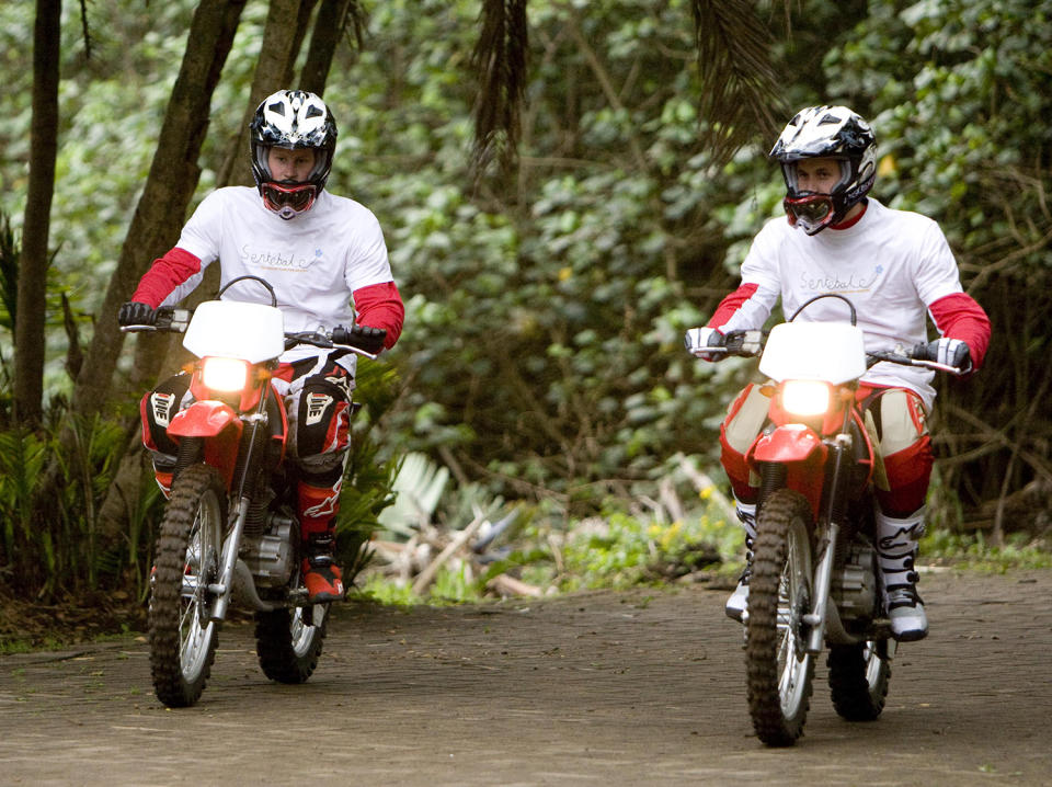 Prince Harry and Prince William riding motorbikes in 2008