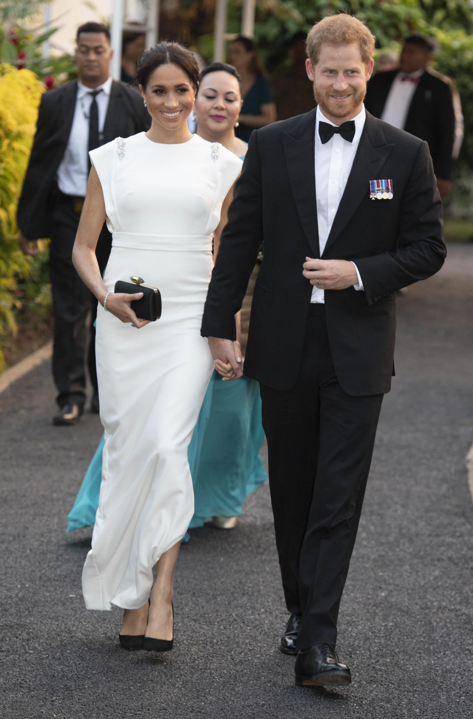 Meghan and Harry at the evening reception in Tonga (PA)