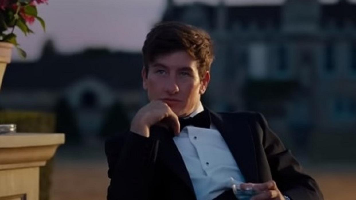  Barry Keoghan looking dapper in a suit and bow tie in Saltburn. 