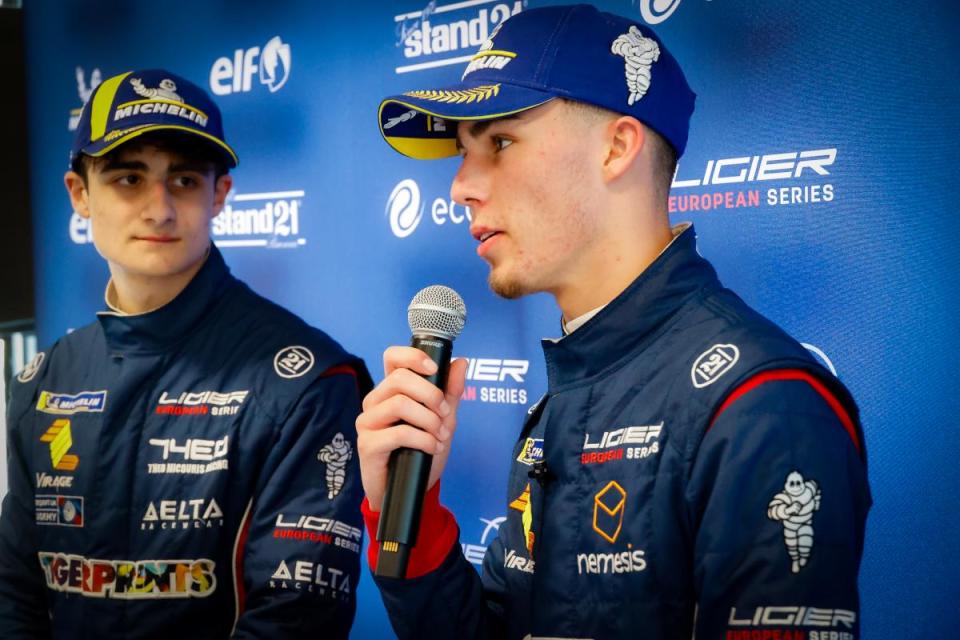 Worcester's Haydn Chance (right), 17, was victorious in the first two races of the Ligier European Series along with Team Virage teammate Theo Micouris (left) <i>(Image: dppiimages)</i>