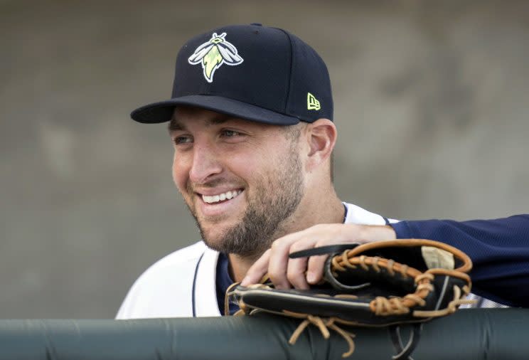 Tim Tebow was moved up a level by the Mets on Sunday. (AP Photo)