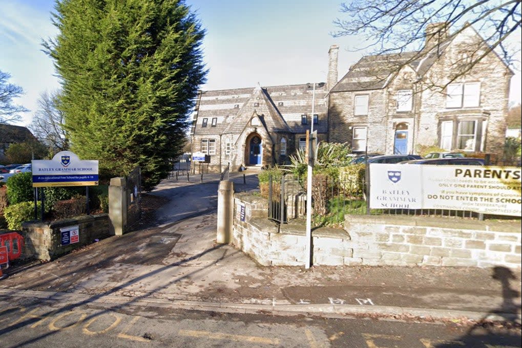 <p>Protesters gathered outside Batley Grammar School</p> (Google Maps)