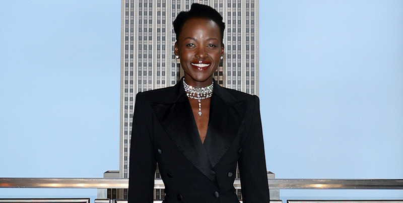 lupita nyong'o wears a blazer leotard and fishnets to celebrate release of 'a quiet place day one' at the empire state building