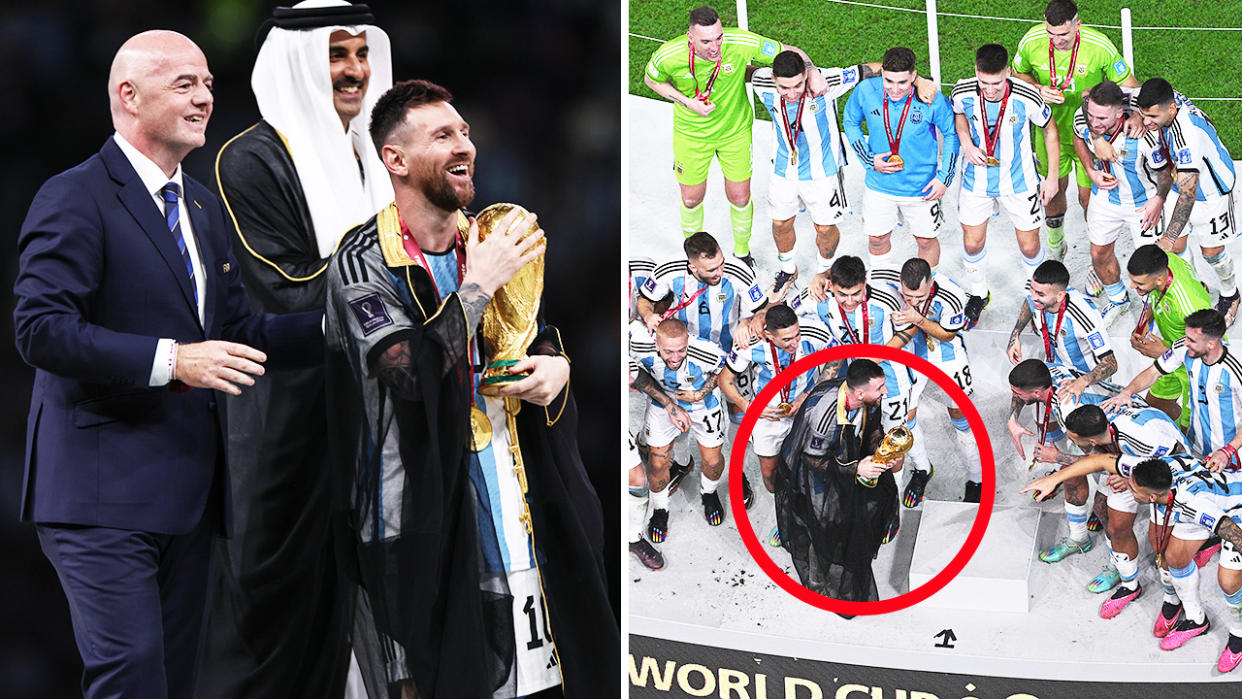 Lionel Messi, pictured here dressed in a black robe for the trophy presentation after the World Cup final.