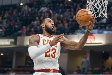 Jan 12, 2018; Indianapolis, IN, USA; Cleveland Cavaliers forward LeBron James (23) shoots the ball in the first quarter against the Indiana Pacers at Bankers Life Fieldhouse. Mandatory Credit: Trevor Ruszkowski-USA TODAY Sports