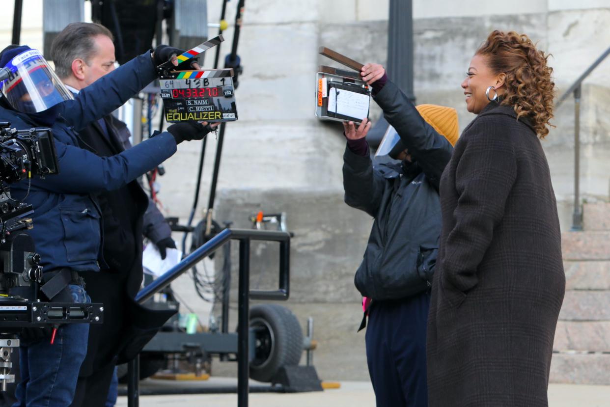 Queen Latifah is seen on the set of "The Equalizer" on Jan. 6, 2021, in Passiac, New Jersey.