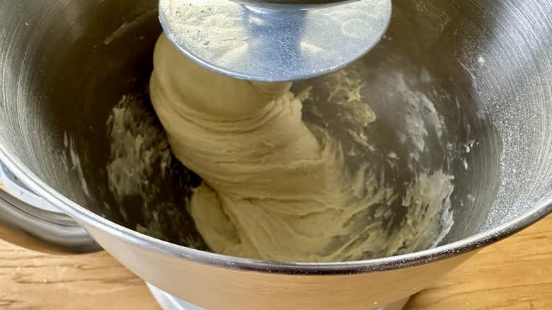 kneading dough in stand mixer 