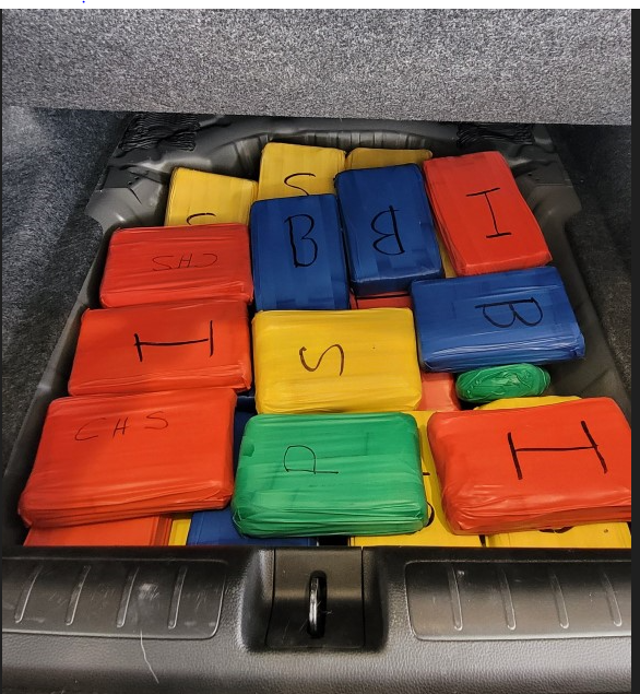 U.S. Customs and Border Protection officers found 87 pounds of cocaine in the trunk of a vehicle on Jan. 19 in the dedicated commuter lane at the Stanton Street Bridge in Downtown El Paso.