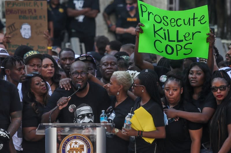 Brother of George Floyd speaks during rally against his death in Minneapolis police custody in Houston, Texas