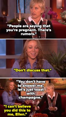 And when DeGeneres pressured Mariah Carey to drink champagne to prove she wasn't pregnant in 2008: