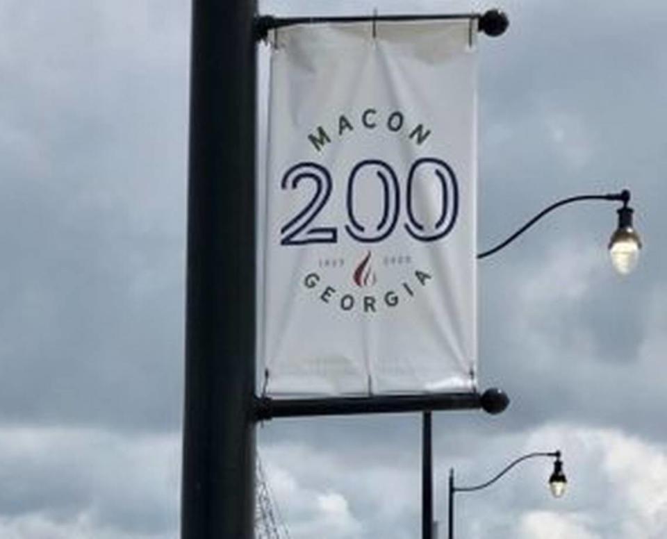 New Macon 200 Bicentennial banners are up on the Otis Redding Bridge to commemorate the city’s history since its founding in 1823.