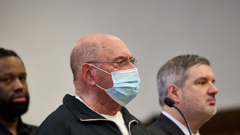 Former Trump executive Allen Weisselberg stands in court for sentencing on Wednesday, April 10, 2024, in New York.  Weisselberg was sentenced  to five months in jail for lying under oath during his testimony in the civil fraud lawsuit brought against the former president by New York’s attorney general.