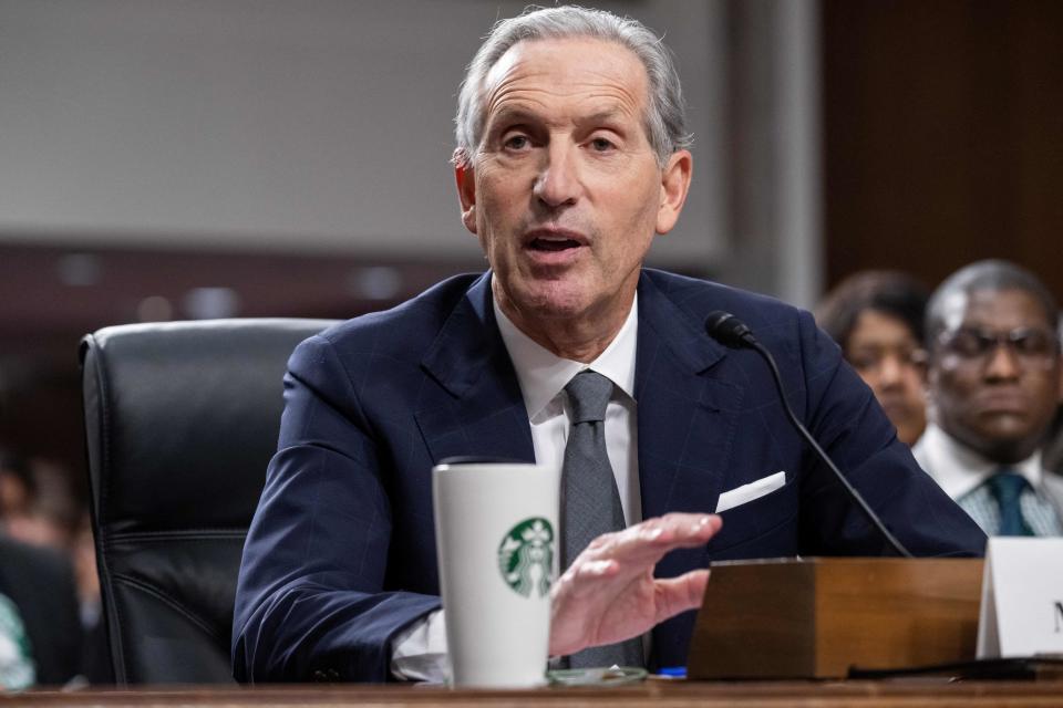 Former Starbucks CEO Howard Schultz testifies about the company's labor and union practices during a Senate Committee on Health, Education, Labor and Pensions hearing on Capitol Hill in Washington, DC, March 29, 2023. (Photo by SAUL LOEB / AFP) (Photo by SAUL LOEB/AFP via Getty Images)