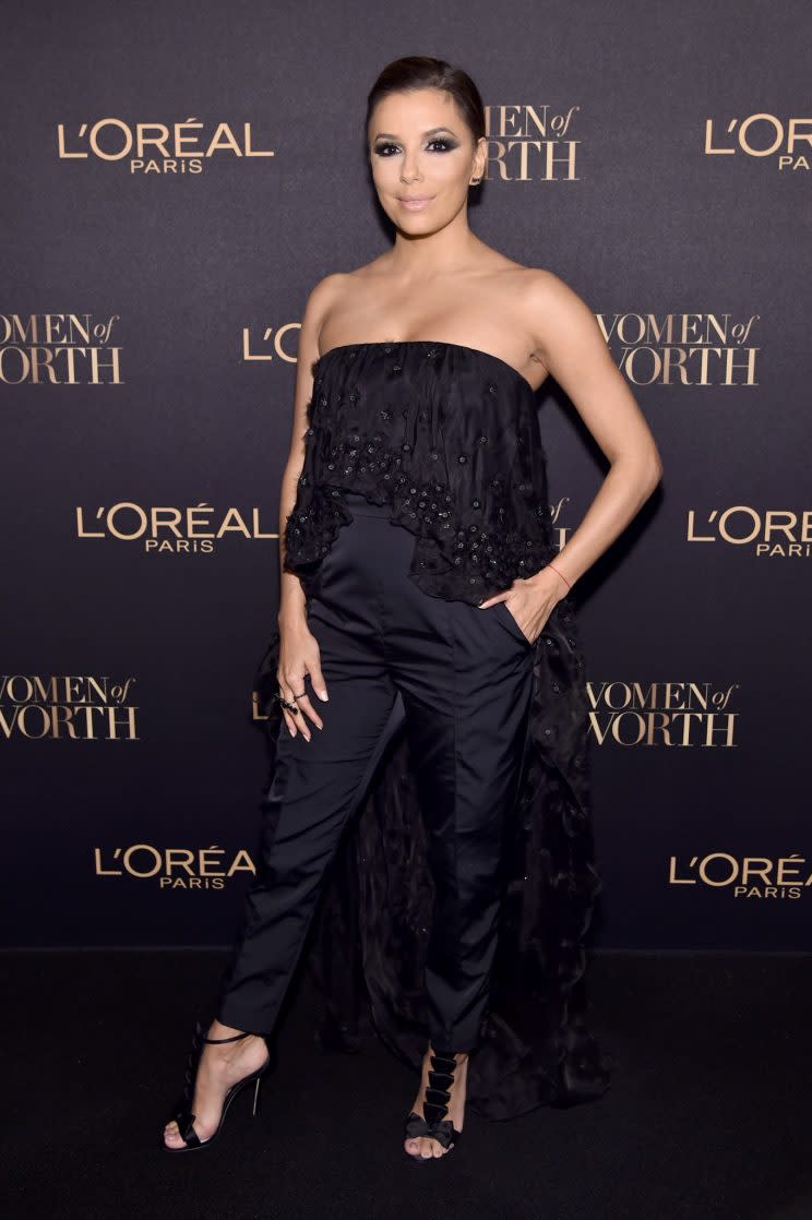 Eva Longoria wore a jumpsuit by Noon by Noor [Photo: Getty]