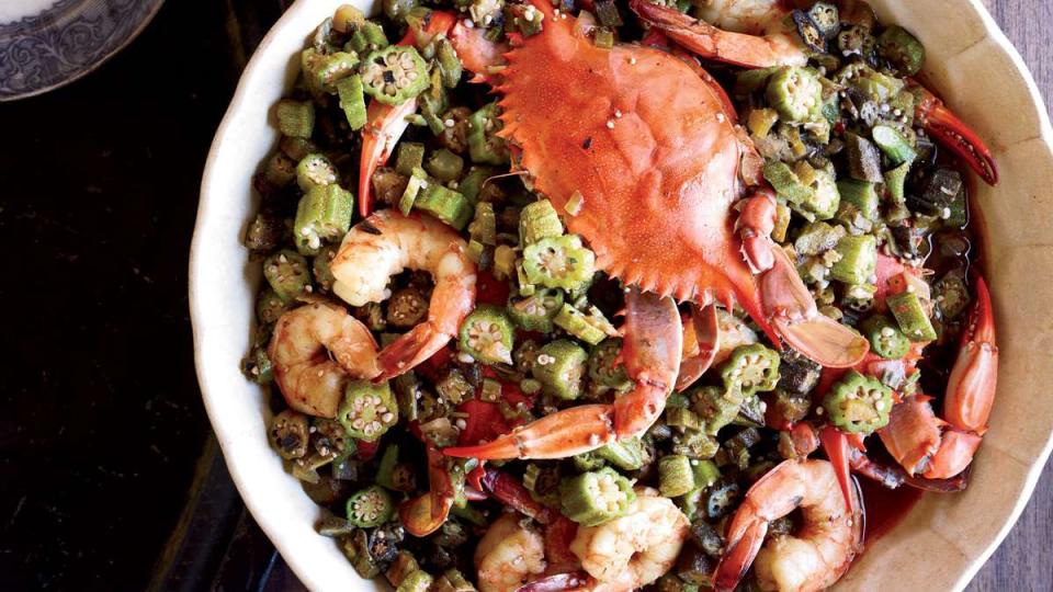 Okra Gumbo with Blue Crabs and Shrimp