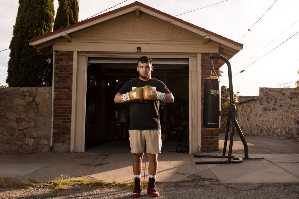 Professional boxer Cesar Alvarado stands outside his home gym in Central El Paso on Thursday, May 25, 2023, where he was training for an upcoming fight in Albuquerque on July 15.