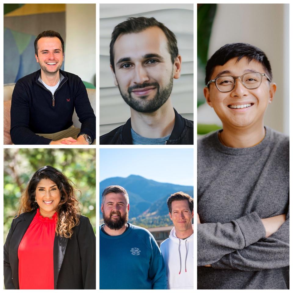 AI startup founders and CEOs. From the top left, Henry Scott-Green (Context.ai), Benji Barash (Roboto), David Hsu (Retool), Navrina Singh (Credo), and Ian Cairns on the right (Freeplay.ai). - Copyright: CMAND