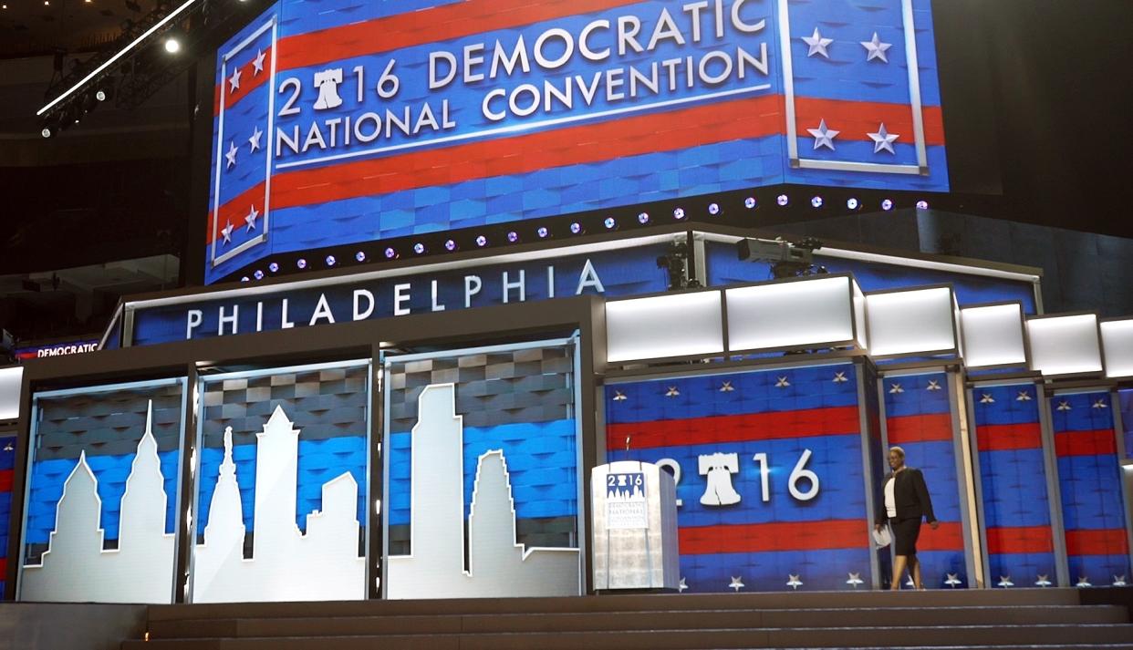 Leah Daughtry, CEO of the Democratic National Convention Committee, walks onto the stage at the Wells Fargo Center in Philadelphia on July 22, 2016. (Photo: Dake Kang/AP)