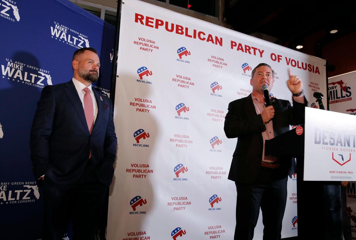Rep. Michael Waltz speaks during a Republican watch party in Daytona Beach on Tuesday, Nov. 8, 2022.