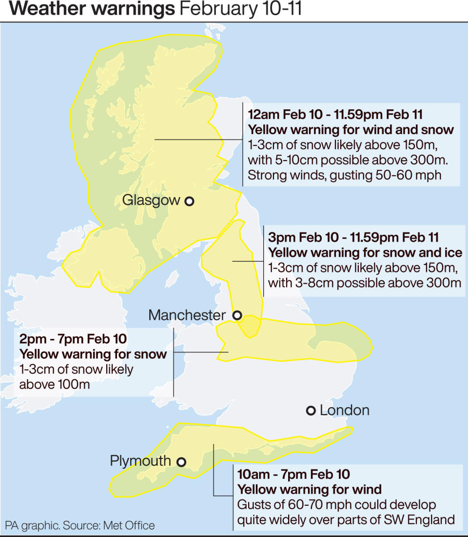 UK weather: Warnings in place on Monday.  (PA)