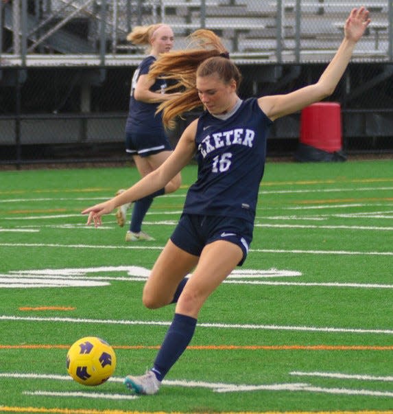 Exeter's Lauren Roeder, seen here earlier in the season, scored two goals including the game-winner in overtime in Sunday's 3-2 Division I quarterfinal win over Bishop Guertin in Nashua.