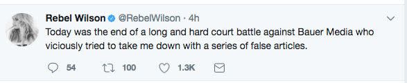 Wilson took to Twitter to comment on the decision. Source: Twitter