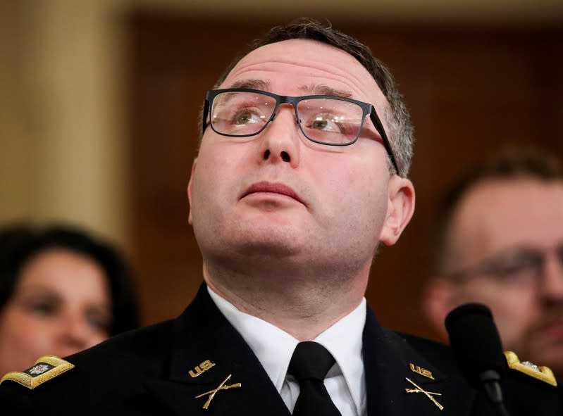 Lt Colonel Vindman testifies at House Intelligence Committee hearing on Trump impeachment inquiry on Capitol Hill in Washington