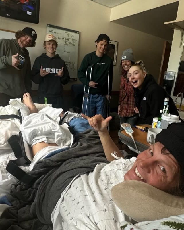 Durtschi surrounded by friends in the hospital including Kai Jones and Maggie Voisin<p>Courtesy: Tim Durtschi</p>