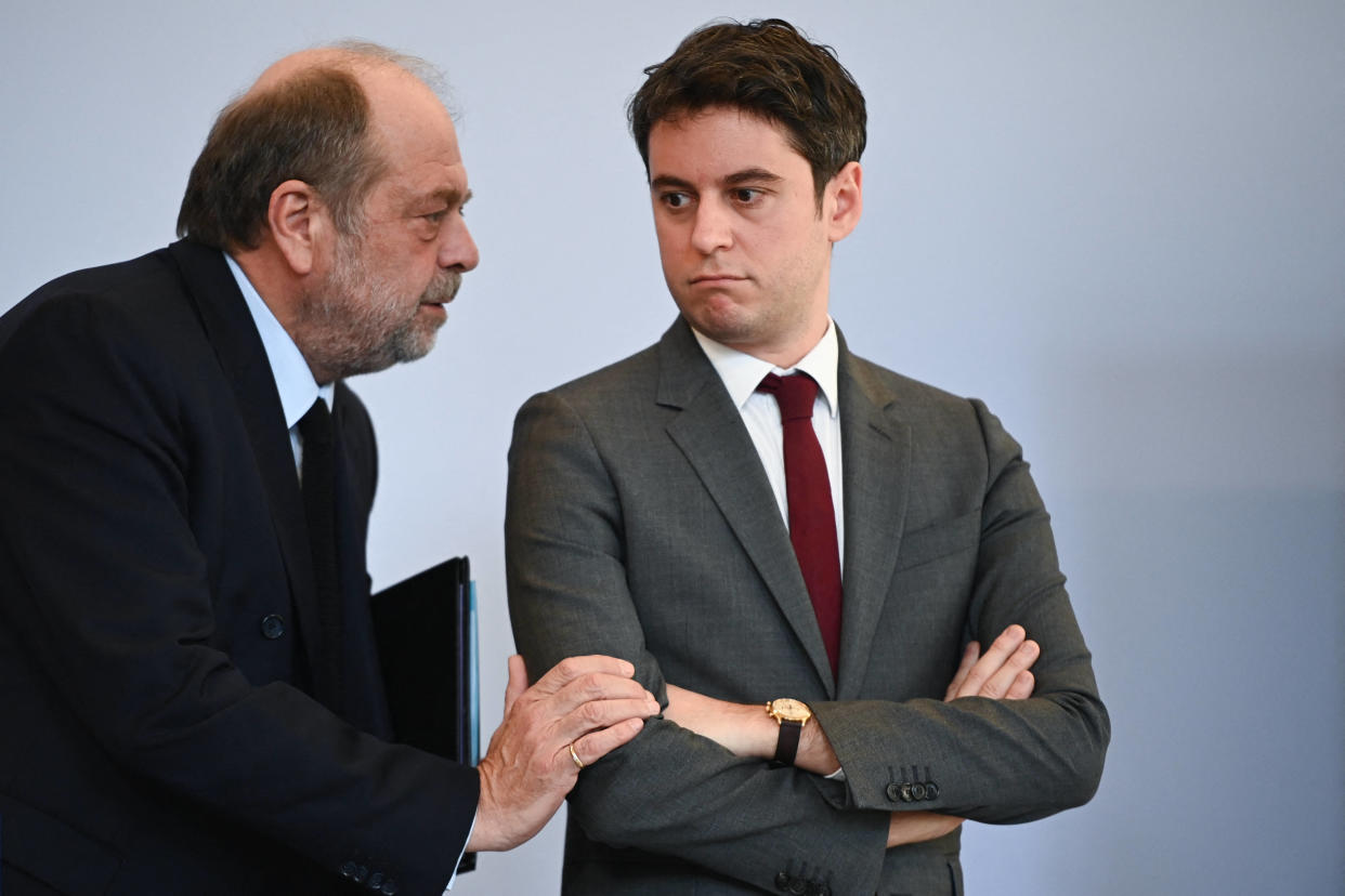 Gabriel Attal et Éric Dupond-Moretti à l’hôtel Beauvau du ministère de l’Intérieur à Paris, le 1er mars 2023.