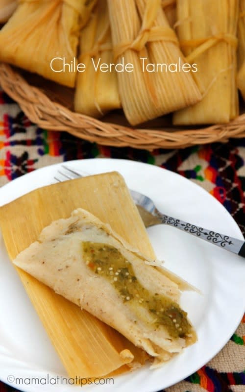 <p>Mama Latina Tips</p><p>Chile Verde Tamales—it can’t get more traditional than that. Get the recipe <a href="http://www.mamalatinatips.com/2016/01/chile-verde-tamales.html" rel="nofollow noopener" target="_blank" data-ylk="slk:HERE;elm:context_link;itc:0;sec:content-canvas" class="link ">HERE</a>.</p>