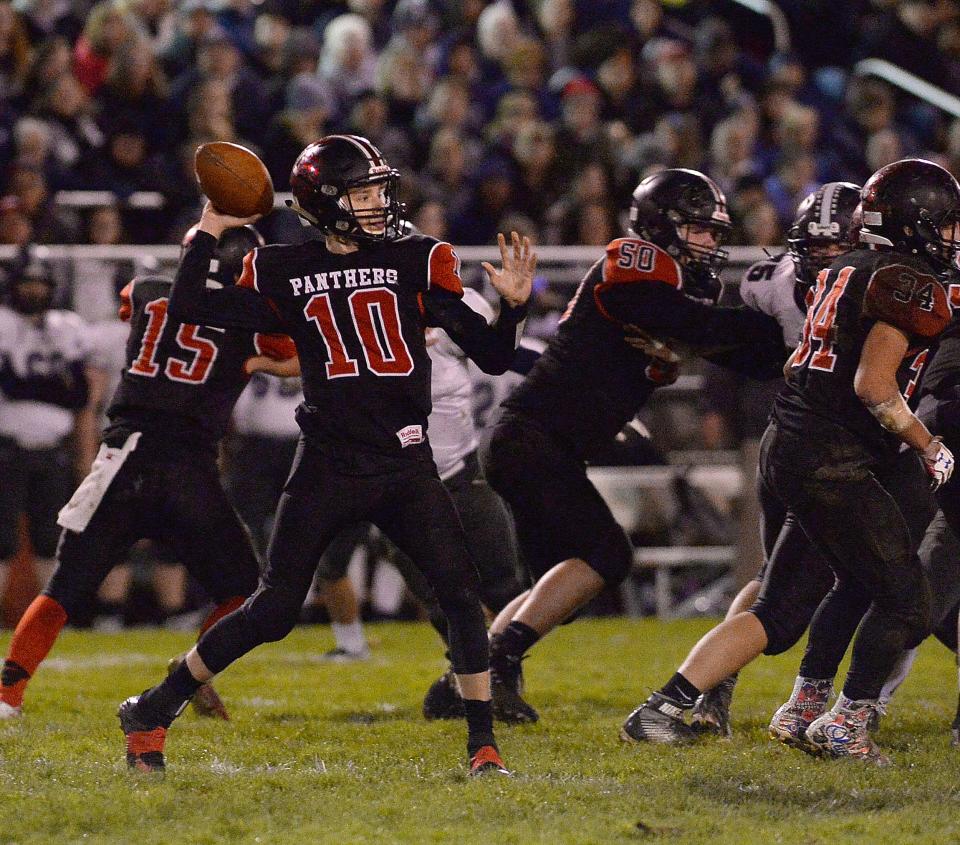 Manchester quarterback JoJo France gets set to throw a pass against Fairless in a Division V playoff game on Nov. 3, 2017, at James R. France Stadium.