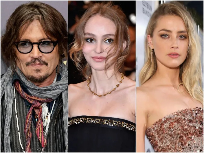 An image of Johnny, Lily-Rose Depp and Amber Heard.