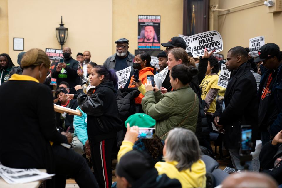 Liza Chowdhury, the project director for the Paterson Healing Collective, speaks about Najee Seabrooks, a violence intervention specialist who worked with the Paterson Healing Collective, during a Paterson City Council meeting on Tuesday, March 14, 2023. Seabrooks was fatally shot by Paterson police after a standoff while he was barricaded inside his home.