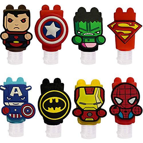 8 Pcs Portable Travel Bottles,30ml Leak Proof Refillable the Avengers Cartoon Empty Bottles Hand Sanitizer Bottles Holder with Detachable Silicone Protective Case Liquid Soap Containers for Kids