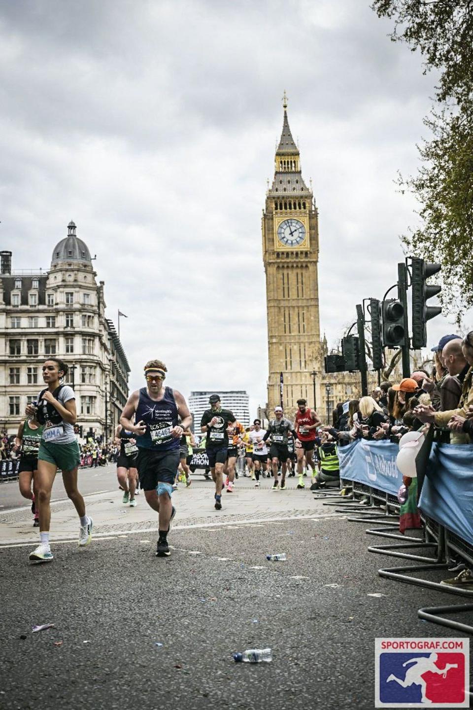 Emma Loffhagen passing Big Ben at the 2024 London Marathon (Sportograf/Emma Loffhagen)