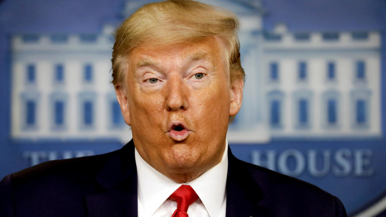 President Trump speaks during a news conference Sunday. (Yuri Gripas/Reuters)