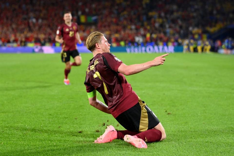 Kevin De Bruyne eventually scored Belgium’s second goal of the night (Getty Images)