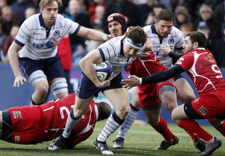 Rugby Union Britain - Scotland v Georgia - Rugby Park, Kilmarnock, Scotland - 26/11/16 Scotland's Hamish Watson scores thier fifth try Reuters / Russell Cheyne Livepic