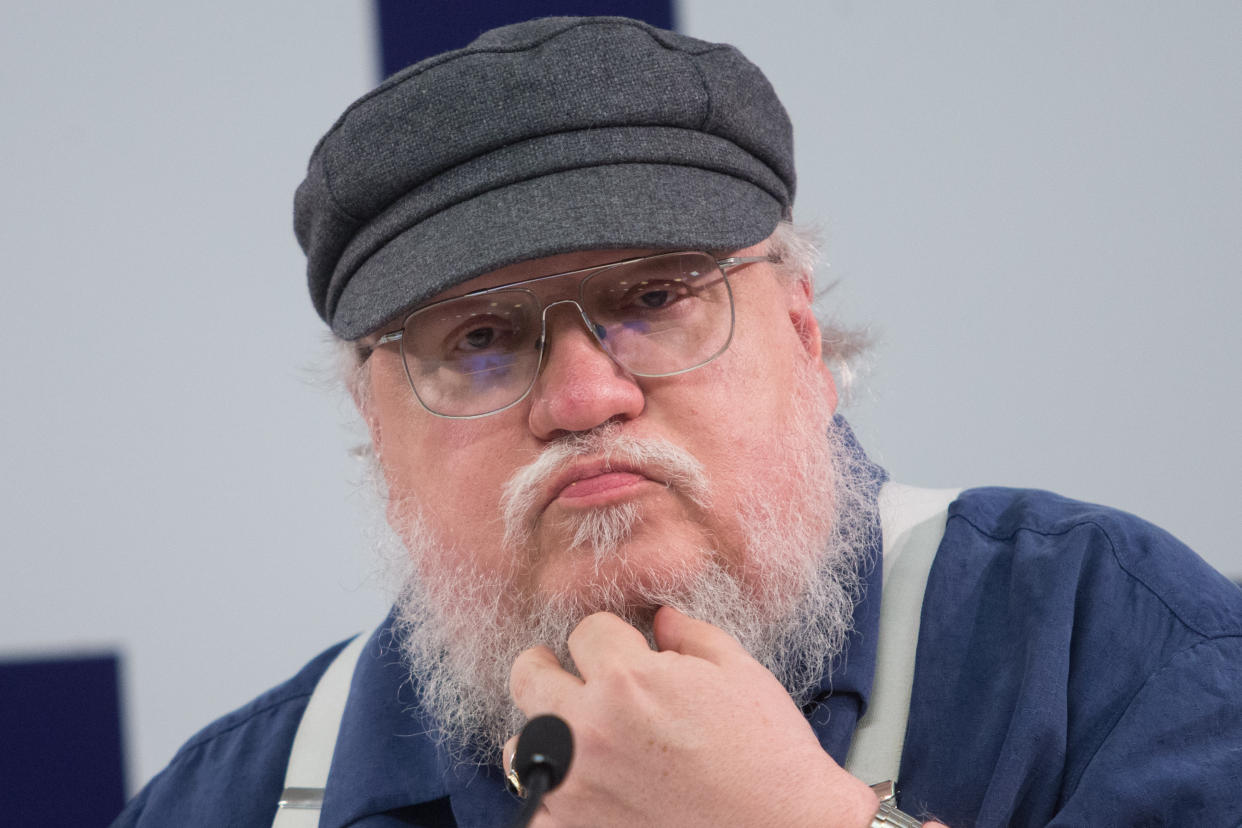 American novelist and short-story writer, screenwriter, and television producer George R. R. Martin attends a press conference  on August 16, 2017 in Saint Petersburg, Russia. (Photo by Igor Russak/NurPhoto via Getty Images)