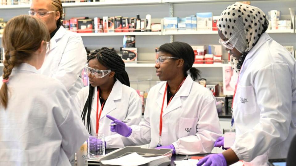 Olay Body Celebrates 60 years of skin care science with all female body wash product development team by investing $100,000.00 in the next generation of women in STEM fields at P&G Mason Business Center on February 21, 2020 in Mason, Ohio. (Photo by Duane Prokop/Getty Images for Olay Body)