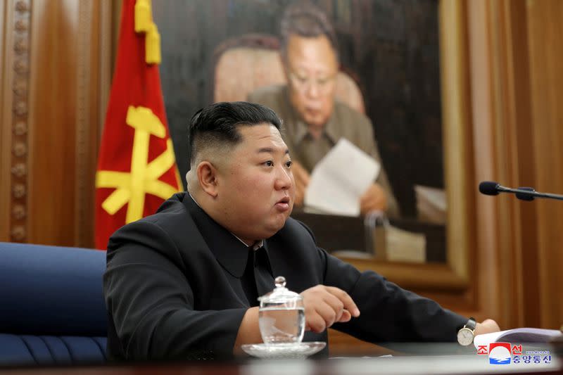 North Korean leader Kim Jong Un speaks during the Third Enlarged Meeting of the Seventh Central Military Commission of the Workers' Party of Korea