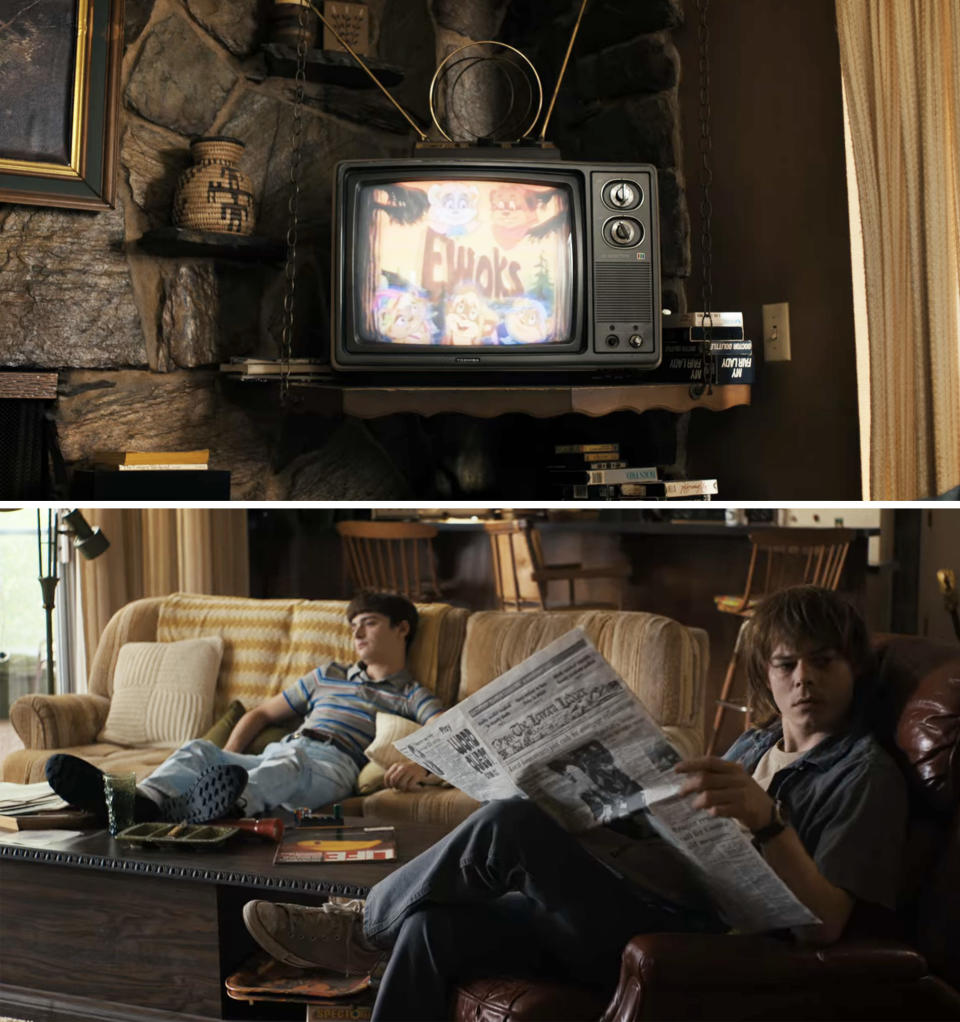 "Ewoks" on the TV; Will and Jonathan sitting in front of the TV