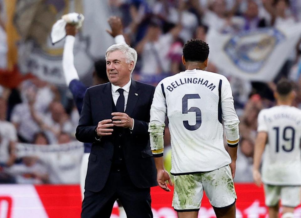 Carlo Ancelotti greeted Madrid president Florentino Perez (Reuters)